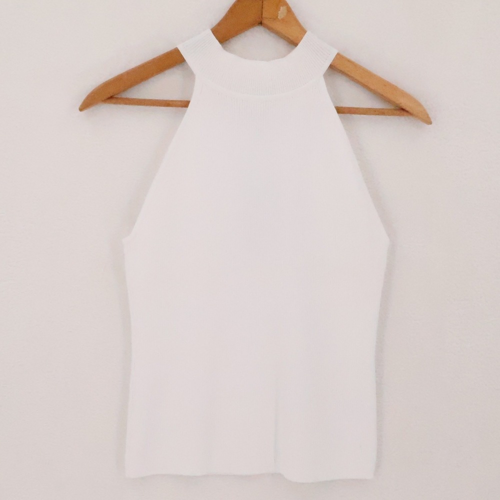 Halogen Ribbed Halter Knit Top Tank Womens Size M Bright White Layering Neutral